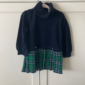 Janie and Jack Navy Blue and Green turtleneck sweater dress